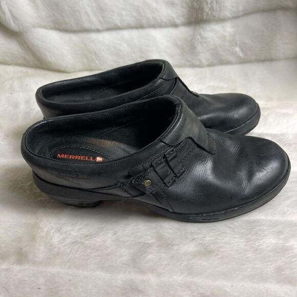 Merrell Womens Black Leather  Clogs Comfort Shoes Size 9 - Picture 1 of 10